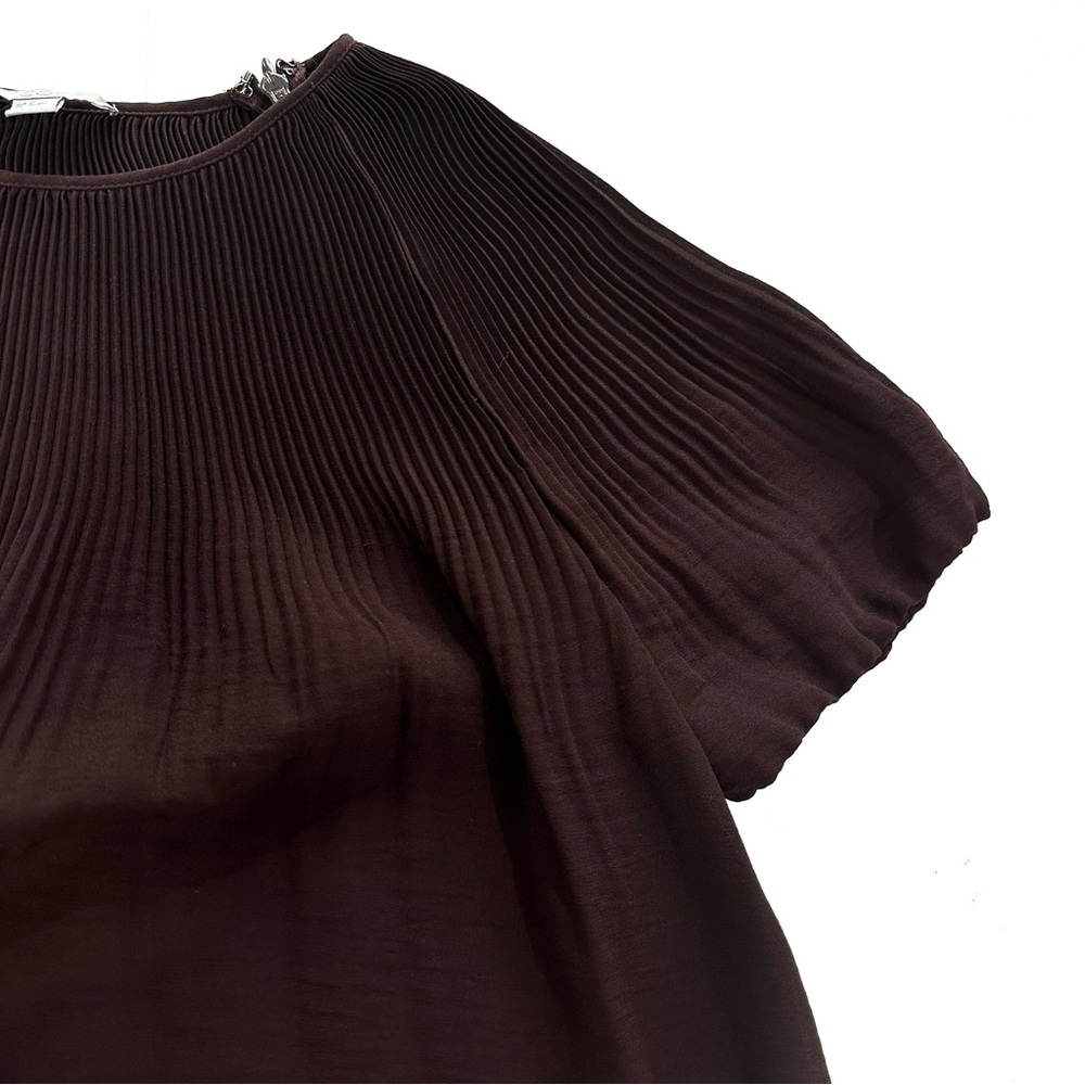 COS Pleated Short Sleeve Blouse, Shoulder Zip Dress Top, Burgundy 34 / 4 - Picture 5 of 7